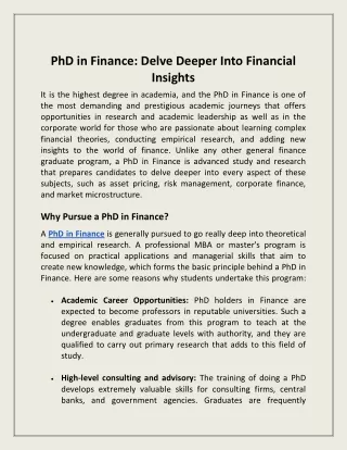 PhD in Finance Delve Deeper Into Financial Insights