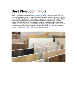 Best Plywood in India
