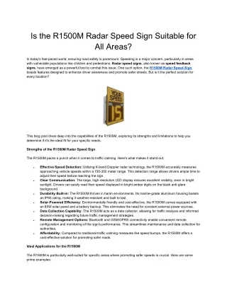 Is the R1500M Radar Speed Sign Suitable for All Areas_