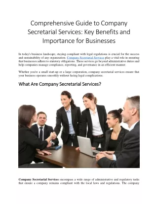 Comprehensive Guide to Company Secretarial Services: Key Benefits and Importance