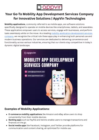 Mobility App Development Services company