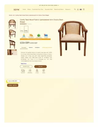 Comfy Teak Wood Fabric Upholstered Arm Chairs