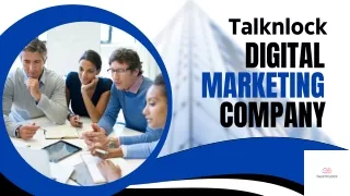 Talknlock's blue and white modern digital marketing company presentation