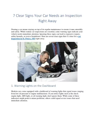 7 Clear Signs Your Car Needs an Inspection Right Away