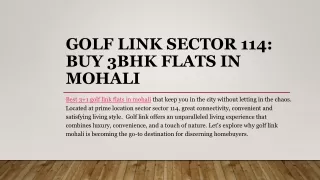 Golf link sector 114 buy 3bhk flats in Mohali