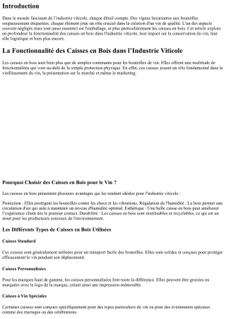 “La Fonctionnalité des Caisses en Bois dans l’Industrie Viticole”
