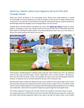 World Cup Valentin Carboni Earns Argentina Call-Up for FIFA 2026 Campaign Despite