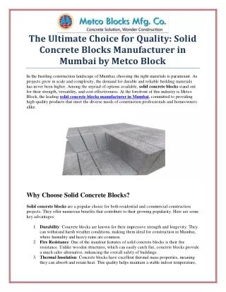 Quality Solid Concrete Blocks Manufacturer in Mumbai - Metco Block