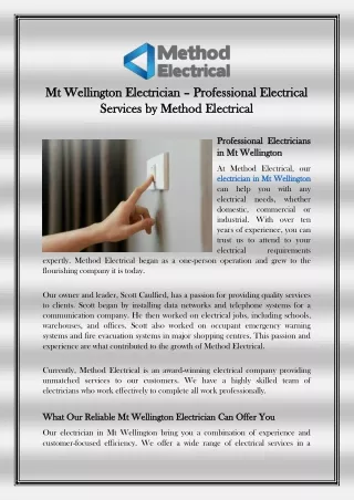 Mt Wellington Electrician – Professional Electrical Services by Method Electrical