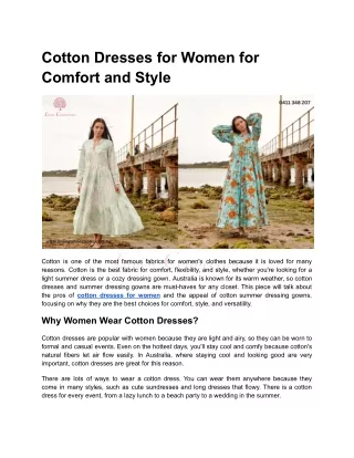 Cotton Dresses for Women for Comfort and Style