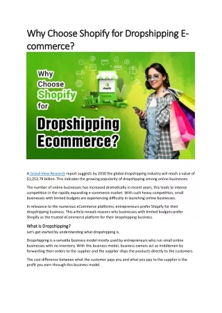 Why Choose Shopify for Dropshipping E-commerce?