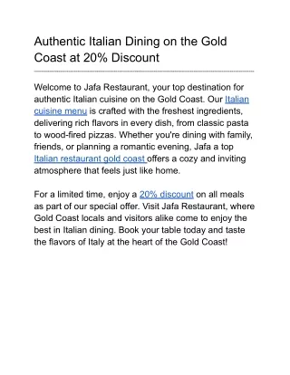 Authentic Italian Dining on the Gold Coast at 20% Discount (1)