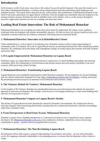 Leading Real Estate Innovation: The Role of Mohammad Honarkar