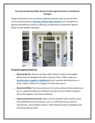 How Security Window Roller Shutters Protect Against Break-Ins and Weather Damages