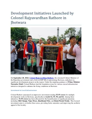 Development Initiatives Launched by Colonel Rajyavardhan Rathore in Jhotwara