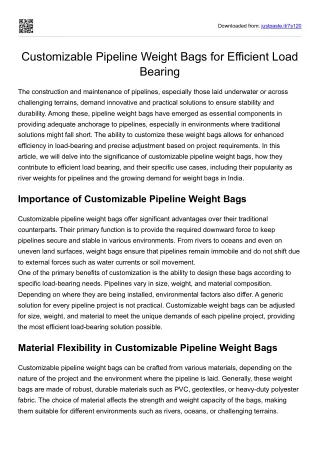 Customizable Pipeline Weight Bags for Efficient Load Bearing