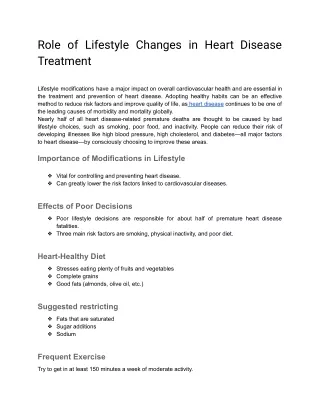 Role of Lifestyle Changes in Heart Disease Treatment