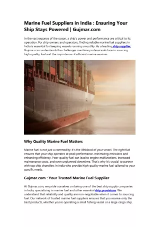 Marine Fuel Suppliers in India : Keep Your Ship Powered | Gujmar.com