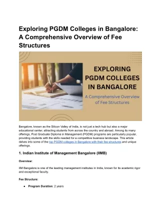 Exploring PGDM Colleges in Bangalore_ A Comprehensive Overview of Fee Structures