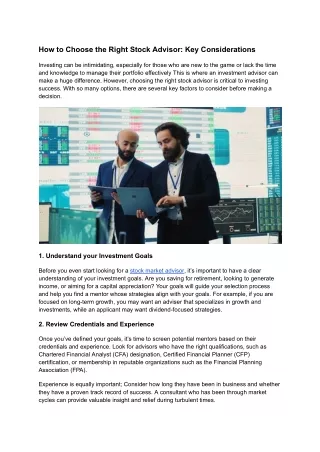 How to Choose the Right Stock Advisor_ Key Considerations