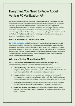 Everything You Need to Know About Vehicle RC Verification API