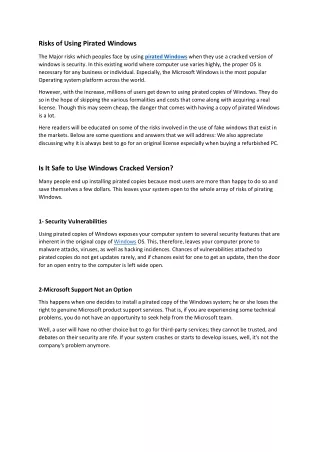 Risks of Using Pirated Windows