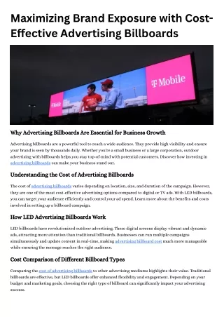 Maximizing Brand Exposure with Cost-Effective Advertising Billboards