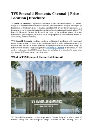 TVS Emerald Elements | Flats In Chennai