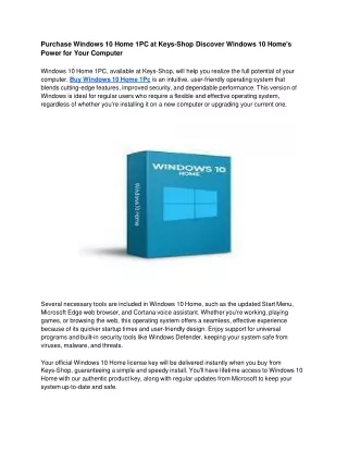 Purchase Windows 10 Home 1PC at Keys-Shop Discover Windows 10 Home's Power for Your Computer