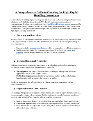 A Comprehensive Guide to Choosing the Right Liquid Handling Instrument