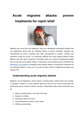 Acute migraine attacks_ proven treatments for rapid relief