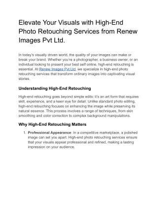 Elevate Your Visuals with High-End Photo Retouching Services from Renew Images P