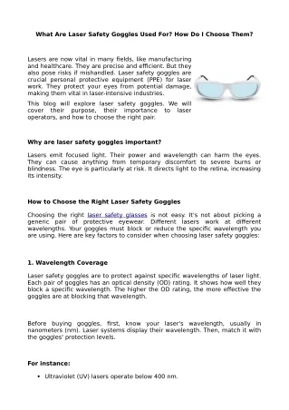 What Are Laser Safety Goggles Used For? How Do I Choose Them?