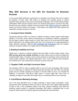 Why SEO Services in the USA Are Essential for Business Success