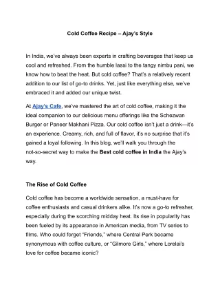 Cold Coffee Recipe – Ajay’s Style