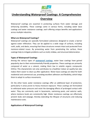 Comprehensive Guide to Waterproof Coatings and Their Benefits