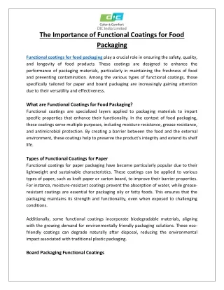 The Importance of Functional Coatings for Food Packaging