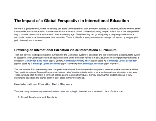 The Impact of a Global Perspective in International Education