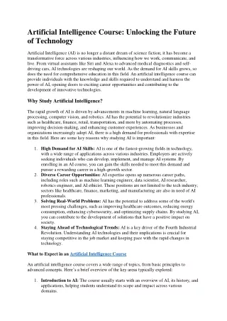 Artificial Intelligence Course Unlocking the Future of Technology