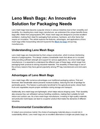 Leno Mesh Bags: An Innovative Solution for Packaging Needs