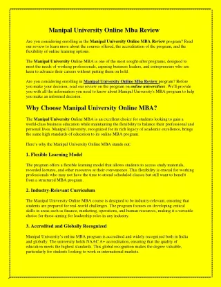 Manipal University Online Mba Review