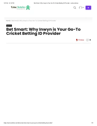 Bet Smart_ Why Inwyn is Your Go-To Cricket Betting ID Provider - ezine articles