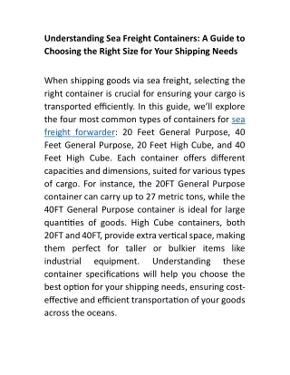 Understanding Sea Freight Containers: A Guide to Choosing the Right Size for You