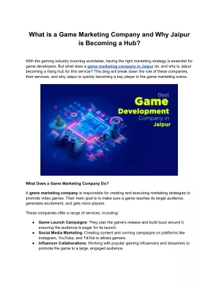 What is a Game Marketing Company and Why Jaipur is Becoming a Hub