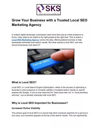 Grow Your Business with a Trusted Local SEO Marketing Agency