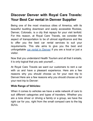 Discover Denver with Royal Care Travels: Your Best Car rental in Denver