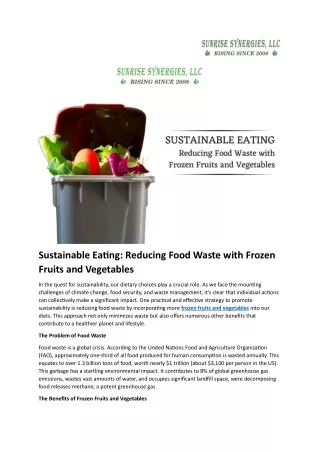 Sustainable Eating Reducing Food Waste with Frozen Fruits and Vegetables