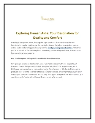 Exploring Hamari Asha Your Destination for Quality and Comfort