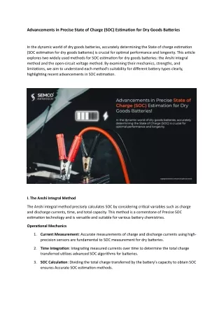 Advancements in Precise State of Charge (SOC) Estimation for Dry Goods Batteries