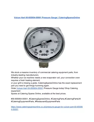 Vulcan Hart 00-855954-00001 Pressure Gauge _ CateringSparesOnline